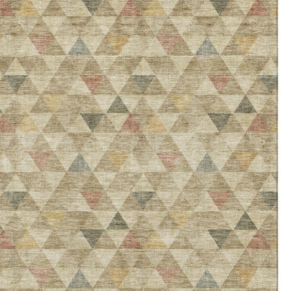 HomeRoots 9' X 12' Stylish Beige, Red & Salmon Geometric Washable Area Rug with UV Protection for Durability 651237