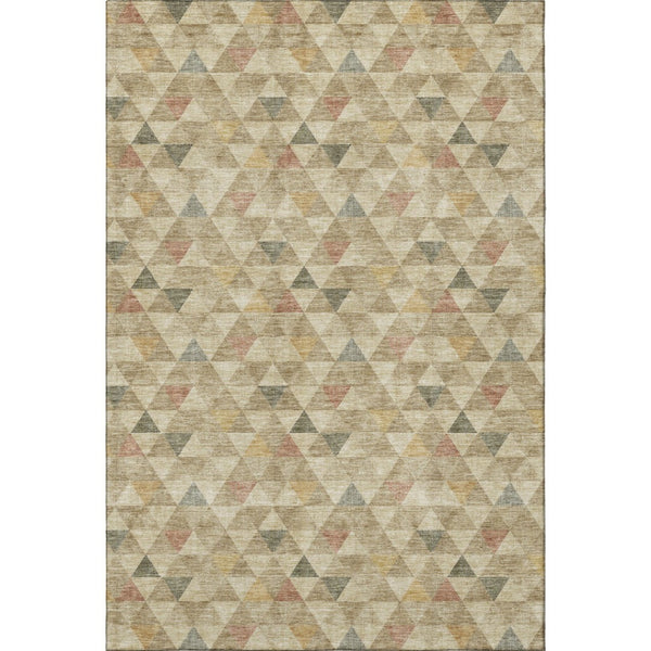 HomeRoots 10' Geometric Area Rug in Beige, Red & Salmon – Washable, UV-Protected, Durable for Busy Homes 651238