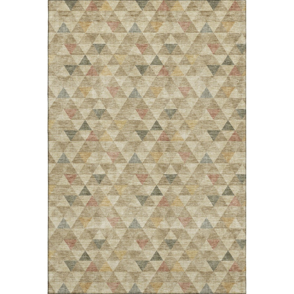 HomeRoots 10' Geometric Area Rug in Beige, Red & Salmon – Washable, UV-Protected, Durable for Busy Homes 651238