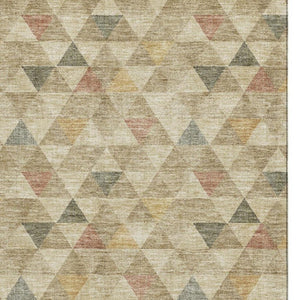 HomeRoots 10' Geometric Area Rug in Beige, Red & Salmon – Washable, UV-Protected, Durable for Busy Homes 651238