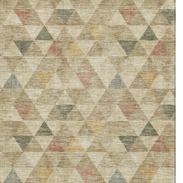 HomeRoots 10' Geometric Area Rug in Beige, Red & Salmon – Washable, UV-Protected, Durable for Busy Homes 651238