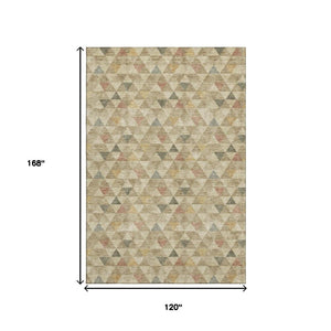 HomeRoots 10' Geometric Area Rug in Beige, Red & Salmon – Washable, UV-Protected, Durable for Busy Homes 651238