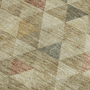 HomeRoots 10' Geometric Area Rug in Beige, Red & Salmon – Washable, UV-Protected, Durable for Busy Homes 651238