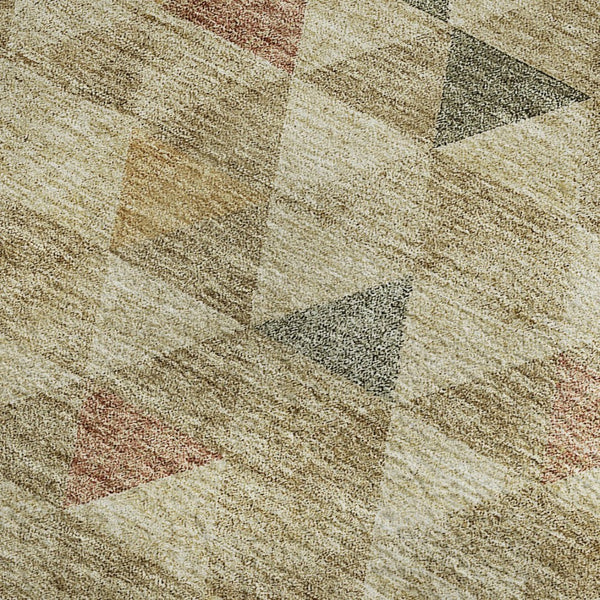 HomeRoots 10' Geometric Area Rug in Beige, Red & Salmon – Washable, UV-Protected, Durable for Busy Homes 651238