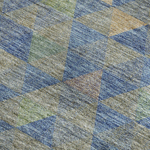 HomeRoots 5' X 8' Washable Blue Gold Gray Geometric Area Rug – UV Protected, Kid & Pet Friendly Design! 651240