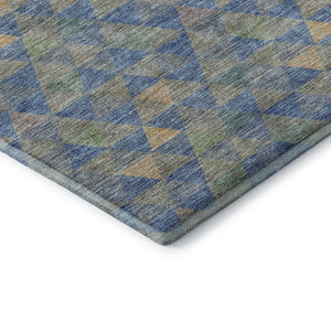 HomeRoots 8' Stylish Blue Gold & Gray Geometric Washable Round Rug - UV Protected, Stain Resistant & Durable! 651241