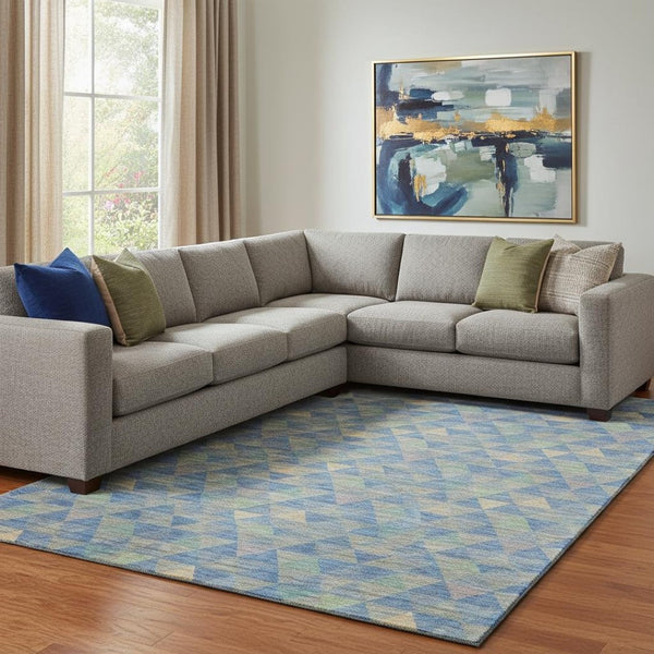 HomeRoots 8' X 10' Blue Gold & Gray Geometric Area Rug - Washable, UV Protected, Durable for High-Traffic Spaces 651242