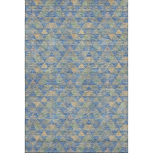 HomeRoots 8' X 10' Blue Gold & Gray Geometric Area Rug - Washable, UV Protected, Durable for High-Traffic Spaces 651242