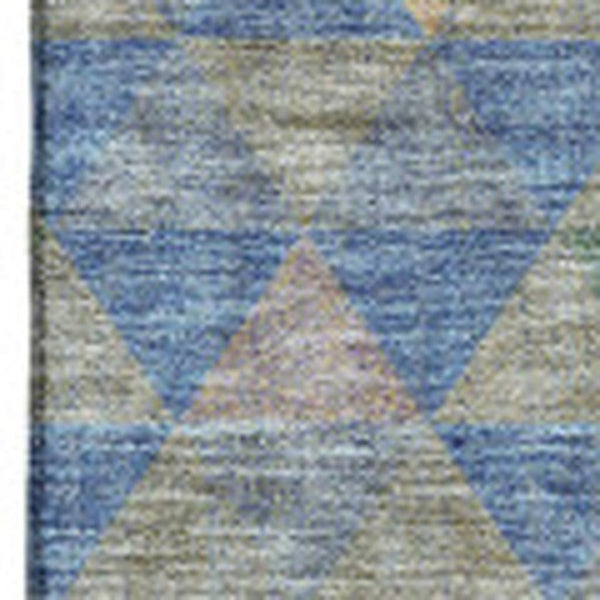 HomeRoots 8' X 10' Blue Gold & Gray Geometric Area Rug - Washable, UV Protected, Durable for High-Traffic Spaces 651242