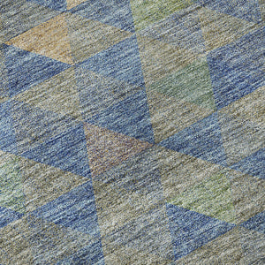 HomeRoots 9' X 12' Blue Gold Gray Geometric Area Rug - Stylish, Washable, UV Protected for High-Traffic Areas 651243