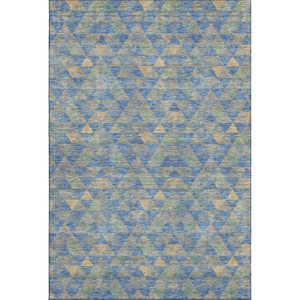 HomeRoots 9' X 12' Blue Gold Gray Geometric Area Rug - Stylish, Washable, UV Protected for High-Traffic Areas 651243