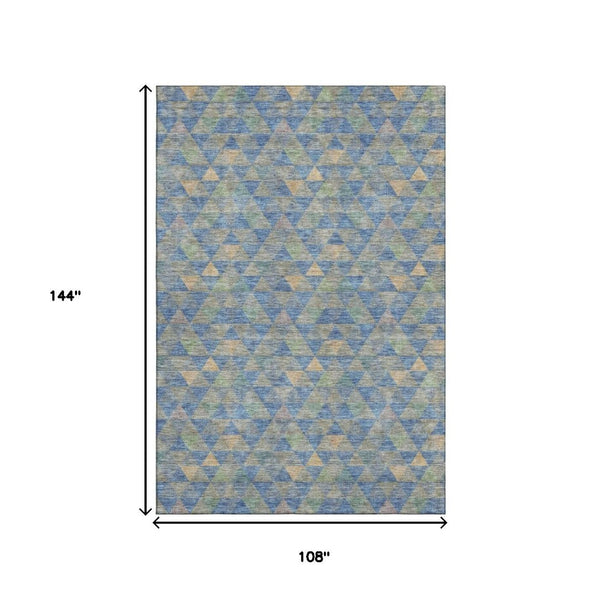 HomeRoots 9' X 12' Blue Gold Gray Geometric Area Rug - Stylish, Washable, UV Protected for High-Traffic Areas 651243