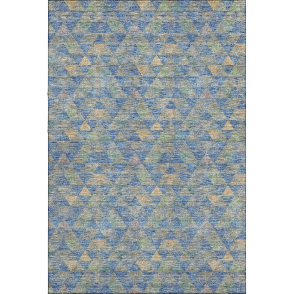 HomeRoots 10' X 14' Blue Gold Gray Geometric Area Rug - Washable, UV-Proof, Stylish for Busy Homes & Spaces 651244