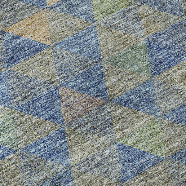 HomeRoots 10' X 14' Blue Gold Gray Geometric Area Rug - Washable, UV-Proof, Stylish for Busy Homes & Spaces 651244
