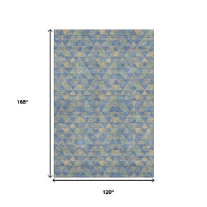 HomeRoots 10' X 14' Blue Gold Gray Geometric Area Rug - Washable, UV-Proof, Stylish for Busy Homes & Spaces 651244