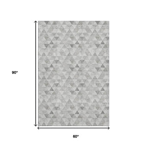 HomeRoots 5' X 8' Stylish Silver and Ivory Geometric Washable Area Rug with UV Protection for Family Spaces 651246