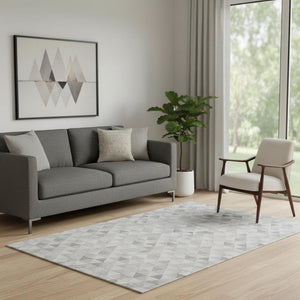 HomeRoots 5' X 8' Stylish Silver and Ivory Geometric Washable Area Rug with UV Protection for Family Spaces 651246