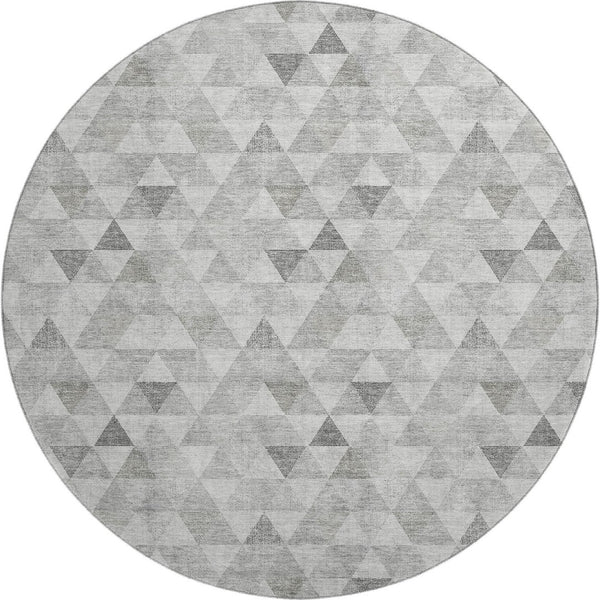 HomeRoots 8' Silver And Ivory Geometric Round Rug - Washable, UV Protected, Stain-Resistant, Ideal for Homes 651247