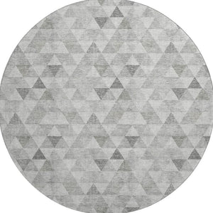 HomeRoots 8' Silver And Ivory Geometric Round Rug - Washable, UV Protected, Stain-Resistant, Ideal for Homes 651247