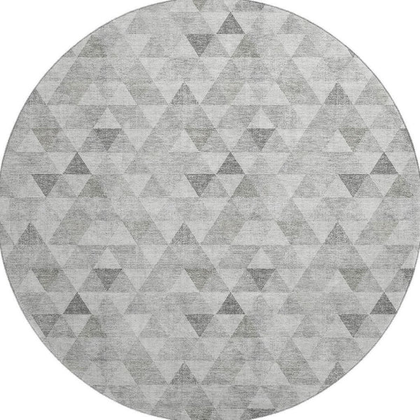 HomeRoots 8' Silver And Ivory Geometric Round Rug - Washable, UV Protected, Stain-Resistant, Ideal for Homes 651247