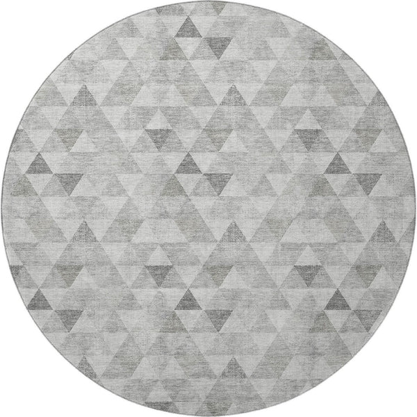 HomeRoots 8' Silver And Ivory Geometric Round Rug - Washable, UV Protected, Stain-Resistant, Ideal for Homes 651247