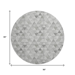 HomeRoots 8' Silver And Ivory Geometric Round Rug - Washable, UV Protected, Stain-Resistant, Ideal for Homes 651247