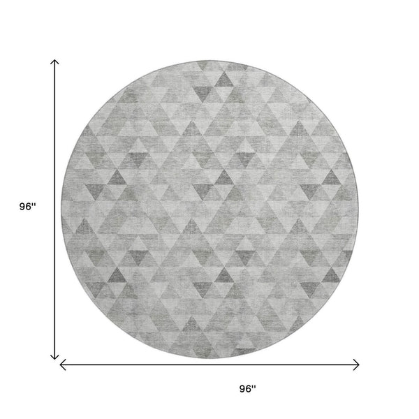 HomeRoots 8' Silver And Ivory Geometric Round Rug - Washable, UV Protected, Stain-Resistant, Ideal for Homes 651247