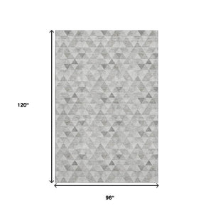 HomeRoots 8' X 10' Stylish Silver & Ivory Geometric Washable Area Rug with UV Protection for Busy Homes 651248