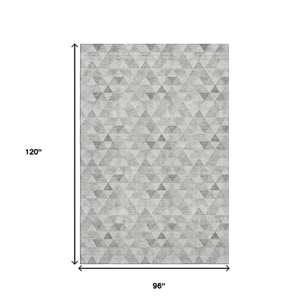 HomeRoots 8' X 10' Stylish Silver & Ivory Geometric Washable Area Rug with UV Protection for Busy Homes 651248