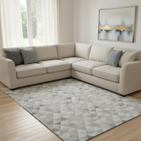 HomeRoots 8' X 10' Stylish Silver & Ivory Geometric Washable Area Rug with UV Protection for Busy Homes 651248