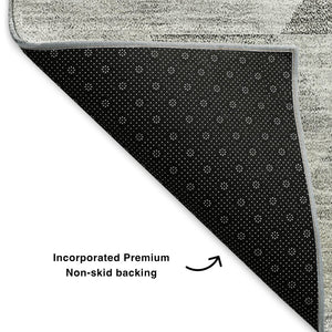 HomeRoots 8' X 10' Stylish Silver & Ivory Geometric Washable Area Rug with UV Protection for Busy Homes 651248