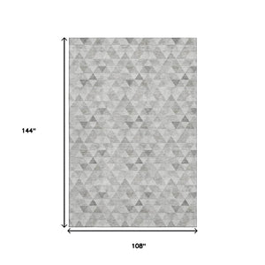 HomeRoots 9' X 12' Stylish Silver & Ivory Geometric Washable Area Rug with UV Protection for Busy Homes 651249