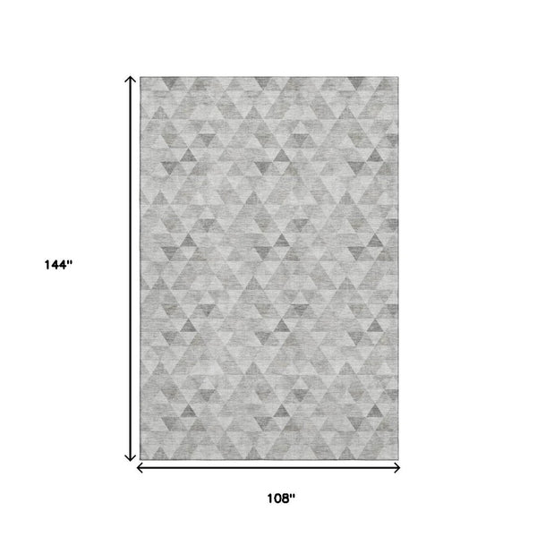 HomeRoots 9' X 12' Stylish Silver & Ivory Geometric Washable Area Rug with UV Protection for Busy Homes 651249