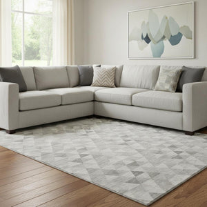 HomeRoots 9' X 12' Stylish Silver & Ivory Geometric Washable Area Rug with UV Protection for Busy Homes 651249
