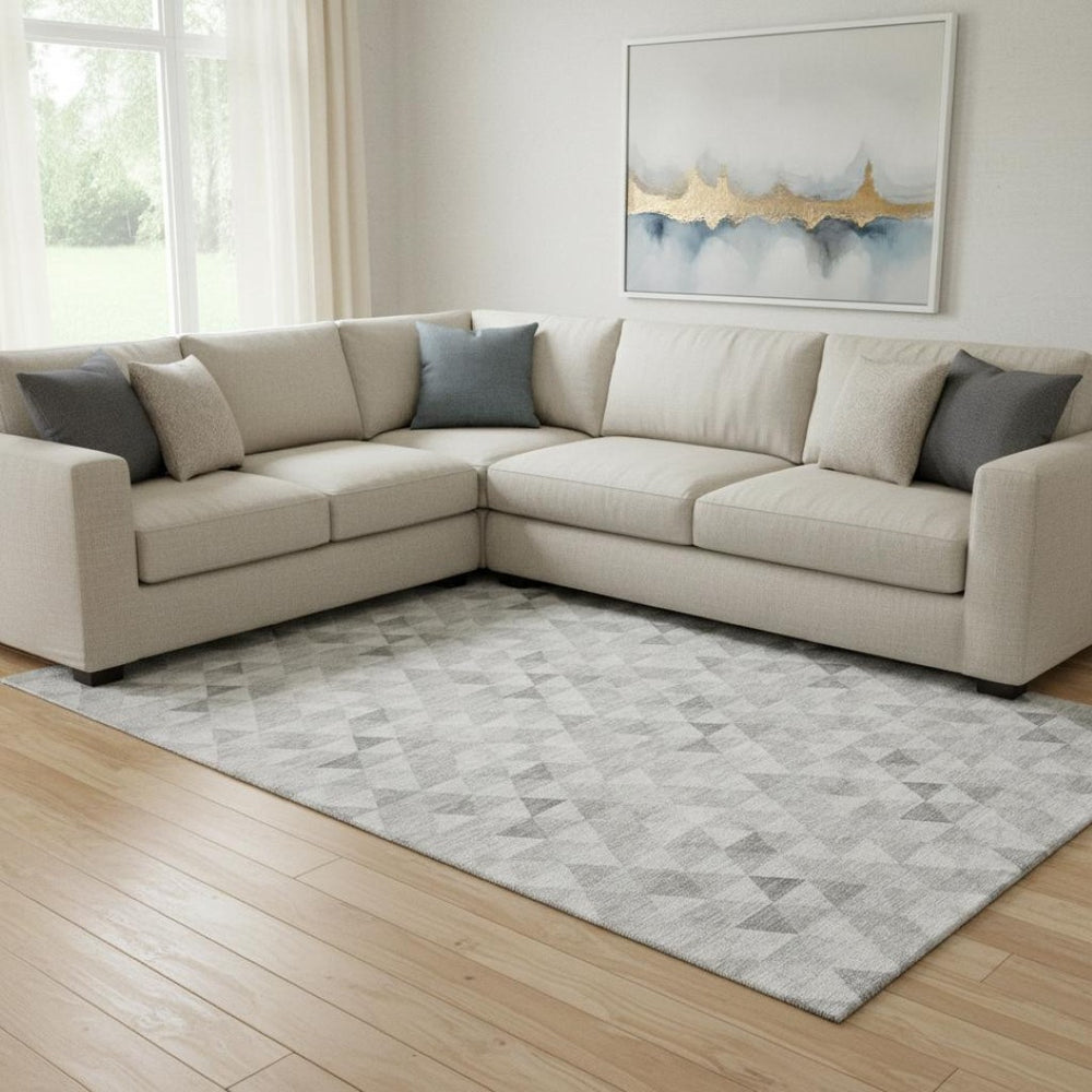 HomeRoots 10' Silver & Ivory Geometric Area Rug – Washable, UV-Protected, Durable Design for High-Traffic Rooms 651250
