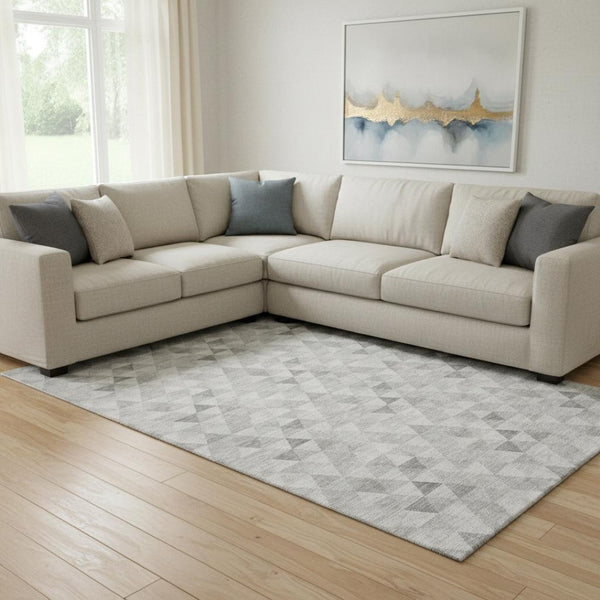 HomeRoots 10' Silver & Ivory Geometric Area Rug – Washable, UV-Protected, Durable Design for High-Traffic Rooms 651250
