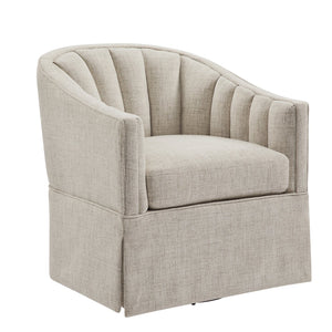 English Elm Solitude Skirted Swivel Accent Chair with Channel Tufting, Durable Polyester, 360° Metal Swivel, Plush Coil Seat Ivory B050P390590