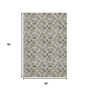 HomeRoots 5' X 8' Geometric Taupe Gold and Ivory Area Rug - Washable, Stain Resistant & UV Protected for Homes 651252