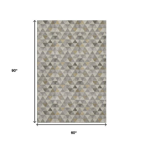 HomeRoots 5' X 8' Geometric Taupe Gold and Ivory Area Rug - Washable, Stain Resistant & UV Protected for Homes 651252