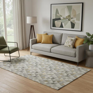 HomeRoots 5' X 8' Geometric Taupe Gold and Ivory Area Rug - Washable, Stain Resistant & UV Protected for Homes 651252