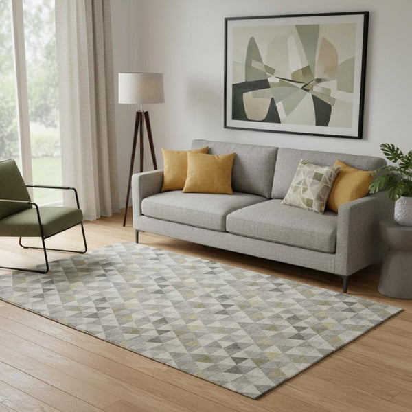 HomeRoots 5' X 8' Geometric Taupe Gold and Ivory Area Rug - Washable, Stain Resistant & UV Protected for Homes 651252