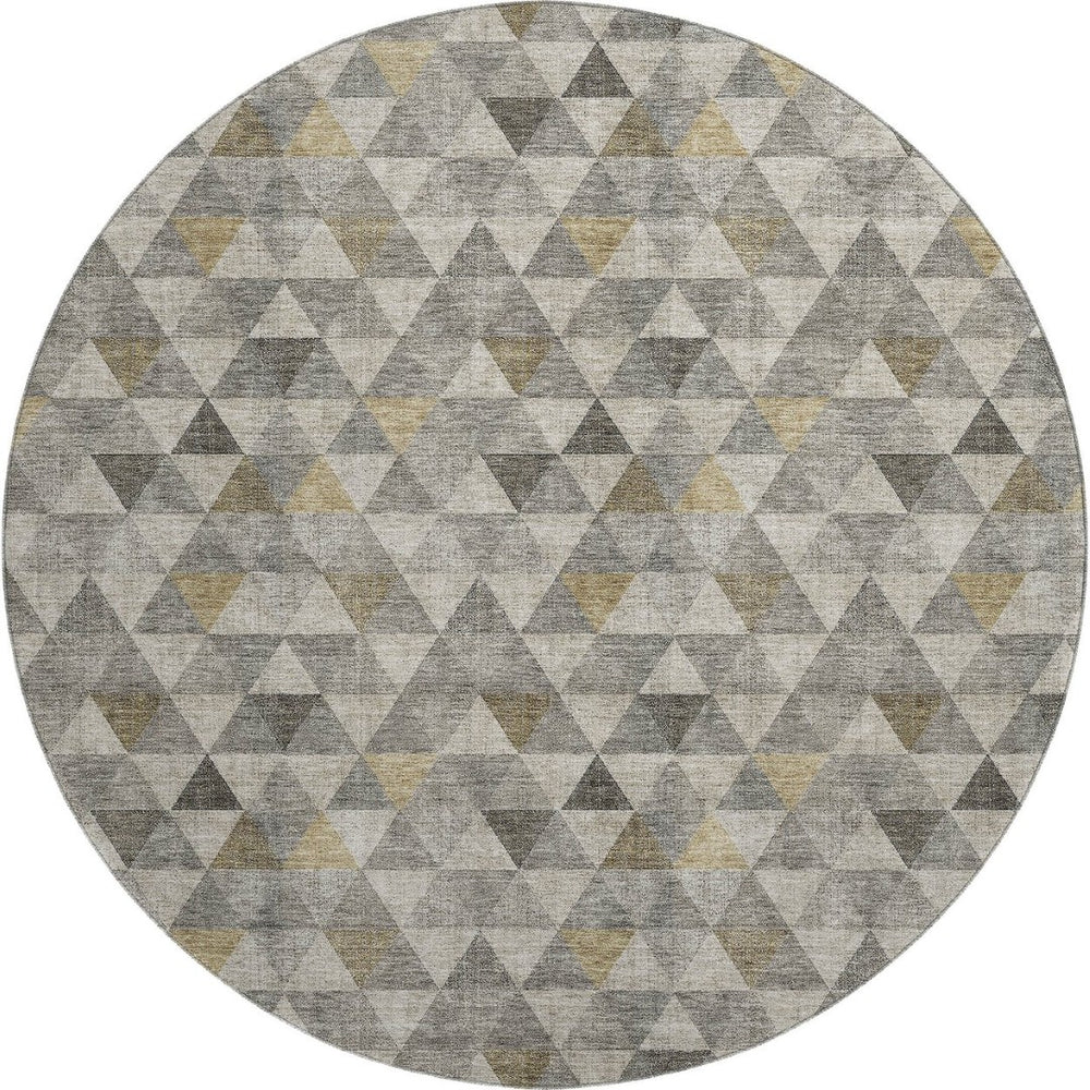 HomeRoots 8' Stylish Taupe Gold Ivory Geometric Washable Round Rug - Stain Resistant, UV Protected, Easy Care 651253