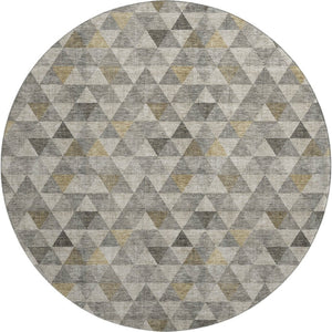 HomeRoots 8' Stylish Taupe Gold Ivory Geometric Washable Round Rug - Stain Resistant, UV Protected, Easy Care 651253