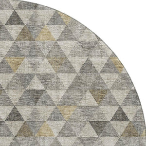 HomeRoots 8' Stylish Taupe Gold Ivory Geometric Washable Round Rug - Stain Resistant, UV Protected, Easy Care 651253