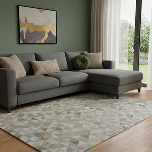 HomeRoots 9' X 12' Taupe Gold & Ivory Geometric Area Rug - Durable, Washable, UV-Protected for Modern Spaces 651255