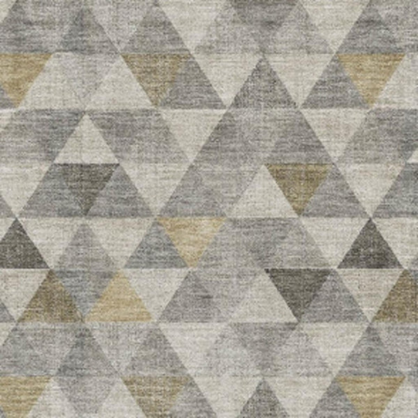 HomeRoots 9' X 12' Taupe Gold & Ivory Geometric Area Rug - Durable, Washable, UV-Protected for Modern Spaces 651255
