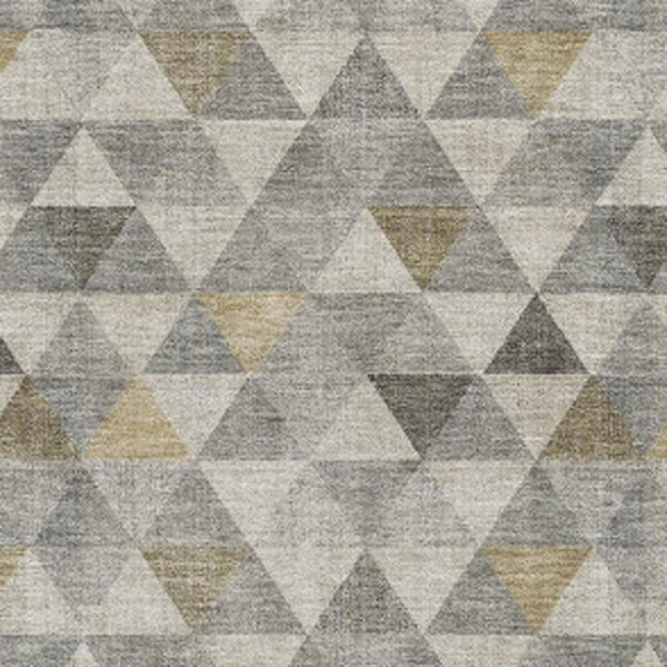 HomeRoots 9' X 12' Taupe Gold & Ivory Geometric Area Rug - Durable, Washable, UV-Protected for Modern Spaces 651255