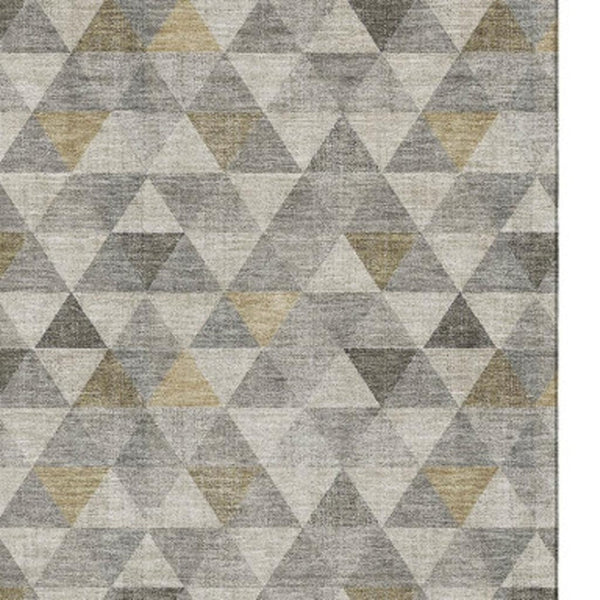 HomeRoots 9' X 12' Taupe Gold & Ivory Geometric Area Rug - Durable, Washable, UV-Protected for Modern Spaces 651255