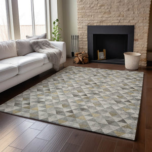 HomeRoots 10' Taupe Gold and Ivory Geometric Washable Area Rug – UV Protected, Durable, Stylish for Living Spaces 651256