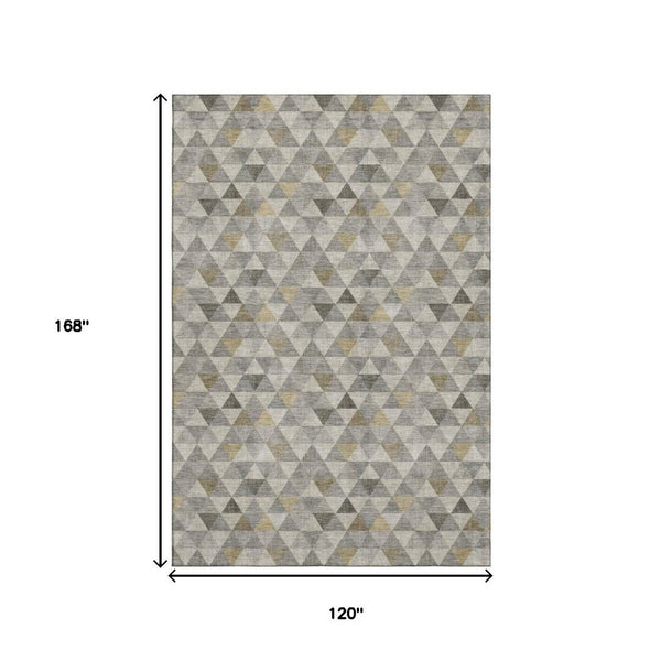 HomeRoots 10' Taupe Gold and Ivory Geometric Washable Area Rug – UV Protected, Durable, Stylish for Living Spaces 651256
